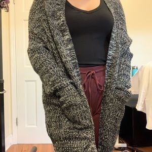 Cozy open front cardigan black/gray marl